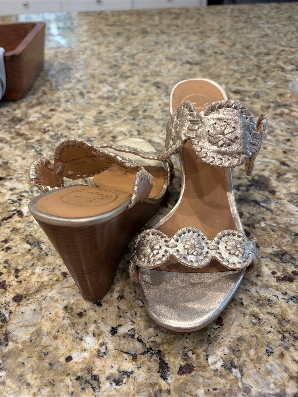 Jack Rogers Metallic Leather Wedge Sandals size 9